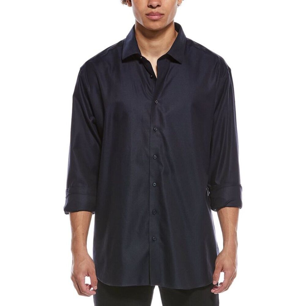 Eterna Mens  Twill Kent Shirt, Blue